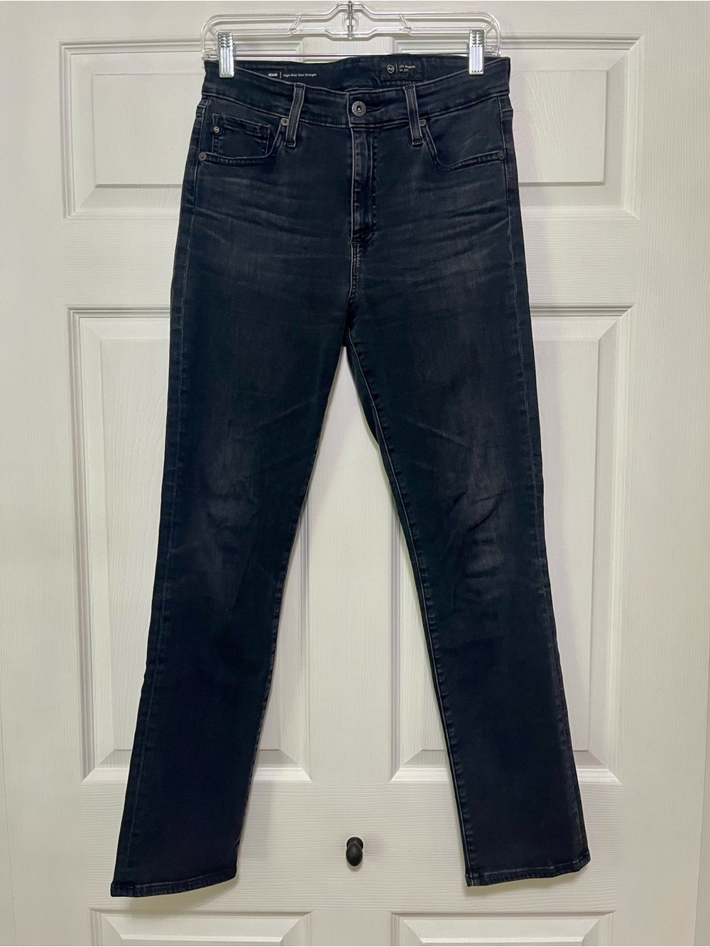 Ag Adriano Goldschmied Mari High Rise Slim Straight Crop Jeans in Black Wash 29